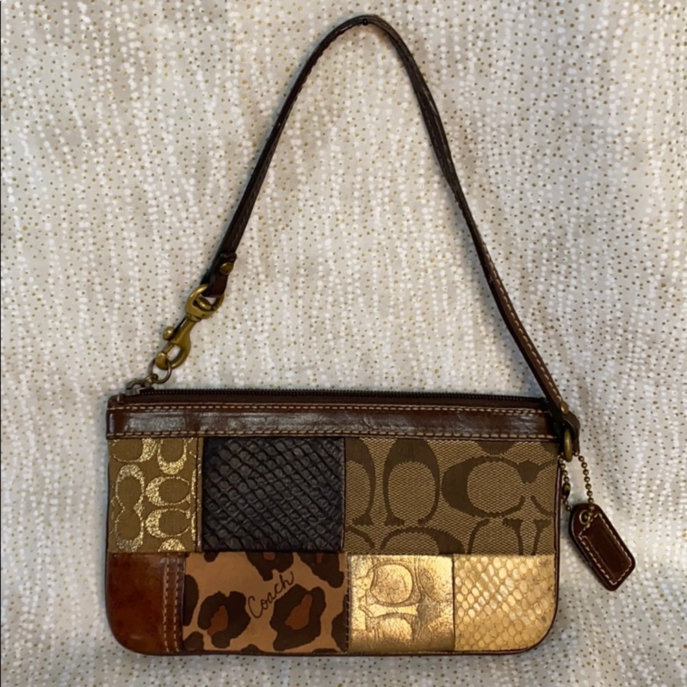 Coach patchwork wristlet antique gold metal finish